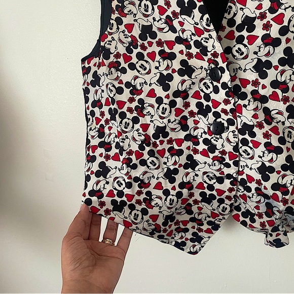Disney Mickey & Minnie Mouse Vintage 90s Hearts Pattern 3 Button Up Vest Top S/M - Picture 8 of 13